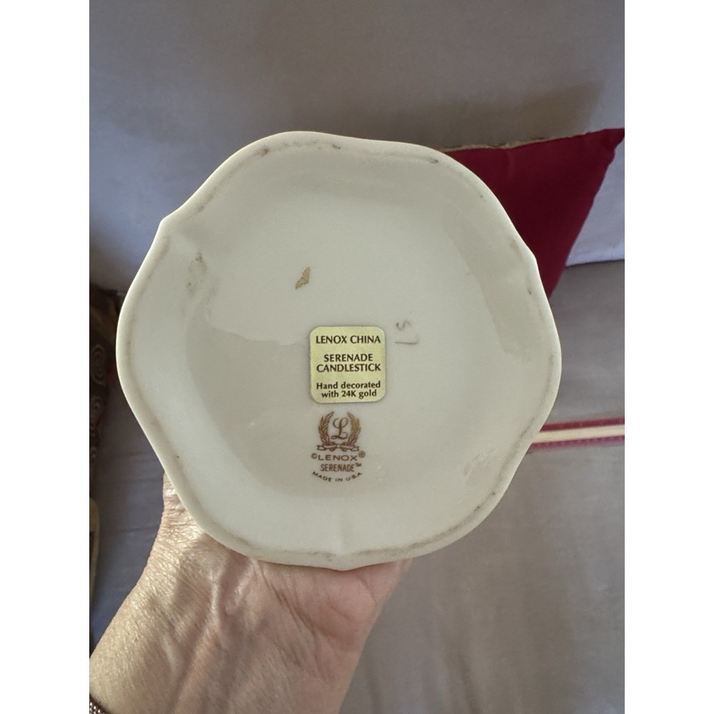 Gorgeous Pair Lenox "Serenade" CenterPiece With 24K Gold Floral Candlesticks - Picture 3 of 10